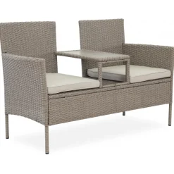 Utesoffa / Duosoffa i beige rotting + Textilskydd för utemöbler