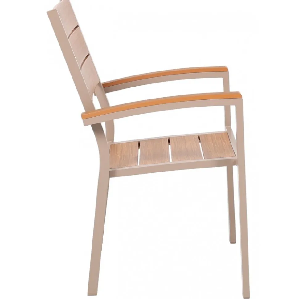 Utestol beige metall med armstöd i trä look - Las Vegas
