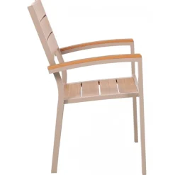 Utestol beige metall med armstöd i trä look - Las Vegas + Rengöringsmedel för utemöbler