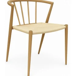 Utestol i trä look med beige repsits