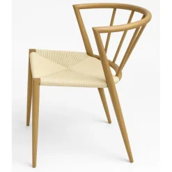 Utestol i trä look med beige repsits + Textilskydd för utemöbler