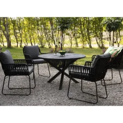 Utestol med rep och grå dynor + Textilskydd för utemöbler