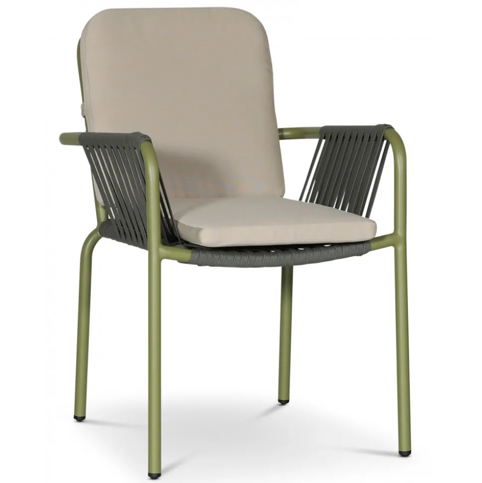 Utestol stapelbar grön med beige dyna - Lincoln + Textilrengöring för möbler