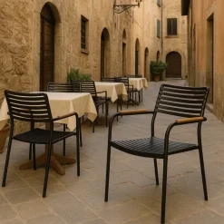 Utestol svart aintwood handtag stapelbar + Textilskydd för utemöbler