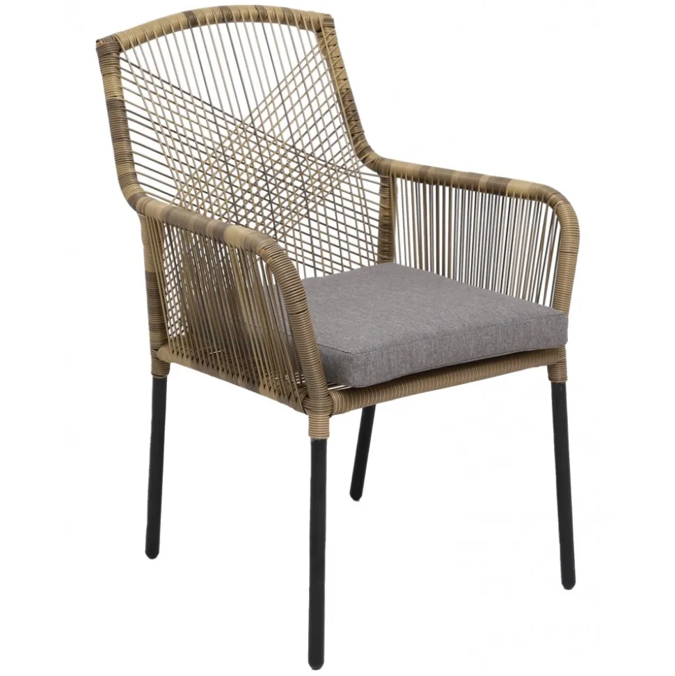 Utestol tvinnad rotting med grå dyna + Textilskydd för utemöbler