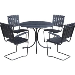 Utestol Vaxholm i fjäderstål - Svart + Textilskydd för utemöbler