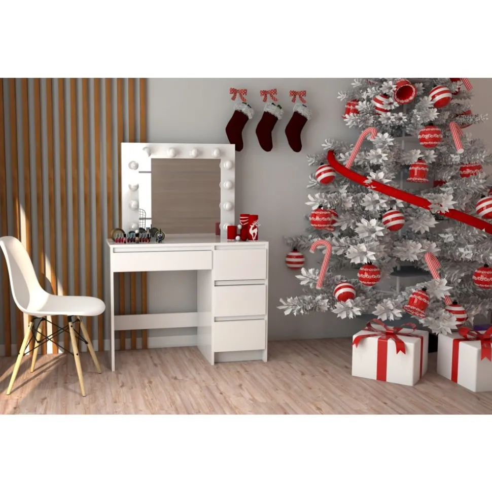 Vanity vitt sminkbord med belysning