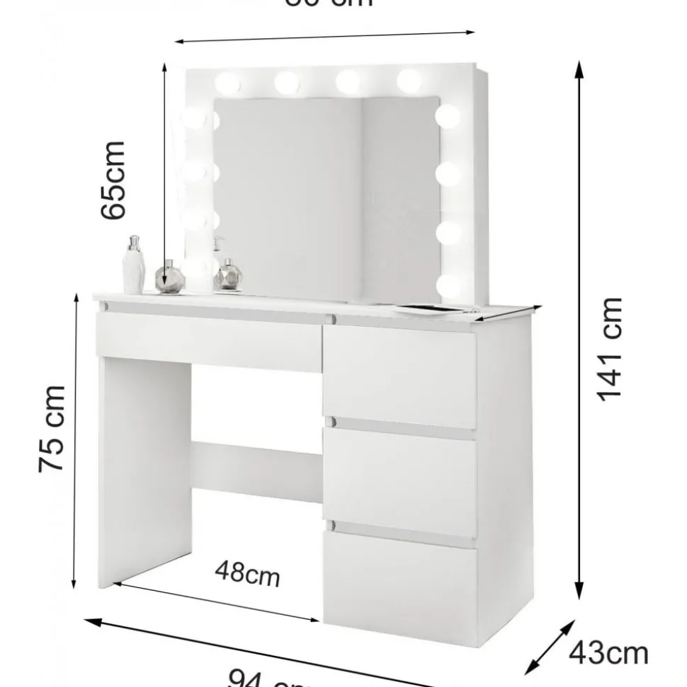 Vanity vitt sminkbord med belysning