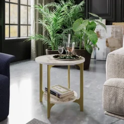 Versy sidobord 50 x 49 cm - Guld/vit marmor