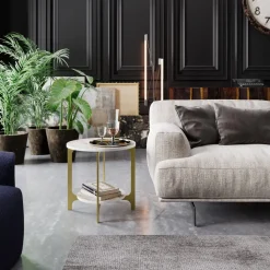 Versy sidobord 50 x 49 cm - Guld/vit marmor