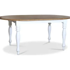 Victoria vitt ovalt matbord med brun toppskiva + Möbeltassar