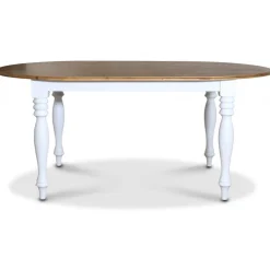 Victoria vitt ovalt matbord med brun toppskiva + Möbeltassar