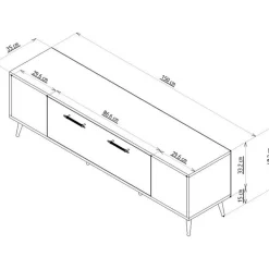 Vit TV-bänk med gulddetaljer - 150 cm