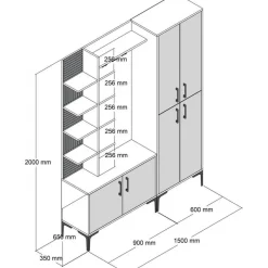 Viyana hallmöbel 150 cm - Valnöt/vit